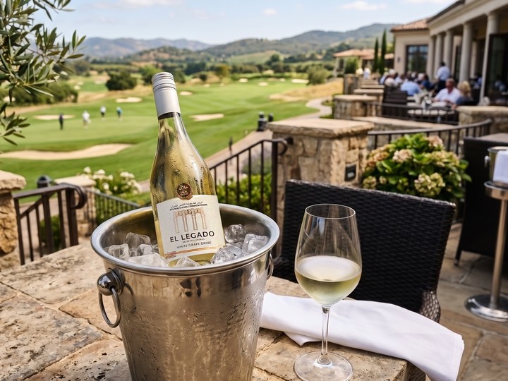 El Legado White Grape Drink en una cubitera en la terraza de un hotel
